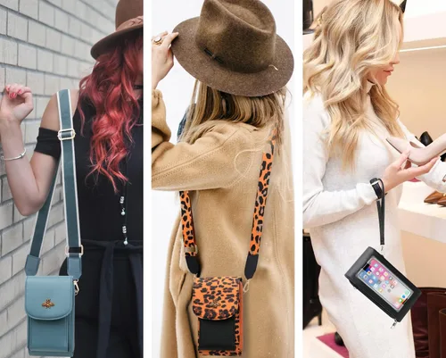 Vista 5 de CrossBody Bolsas con pantalla táctil para teléfono celular, bolsillo con cremallera, bloqueo RFID, tarjetero para iPhone para mujer