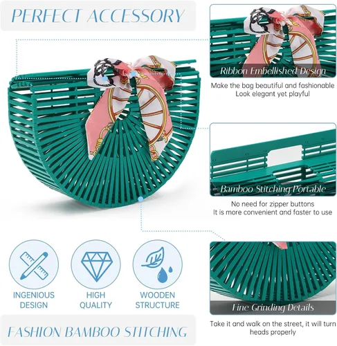 Vista 4 de Bolsas de bambú vintage para mujer, hechas a mano, bolsas de paja de verano, playa, bolsos de cesta