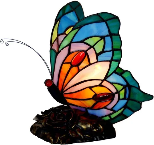 Vista 8 de Bieye L10042 Mariposa estilo Tiffany Lámpara de mesa con acento de vitral, luz nocturna para mesita de noche, dormitorio, sala de estar