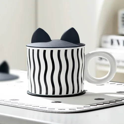 Vista 24 de Taza de café de cerámica formada murciélago creativo, tazas de agua con diseños peculiares, tazas de té de moda (murciélago)
