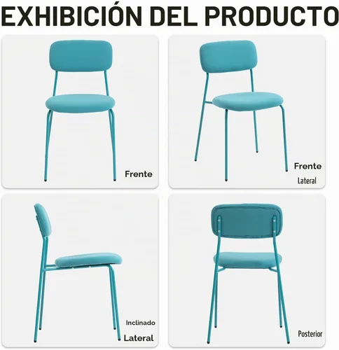 Vista 8 de Sidanli Juego de 4 sillas apilables para sala de espera, tapizadas sin brazos, con cojín cómodo para conferencias, recepción, sala de descanso, Azul