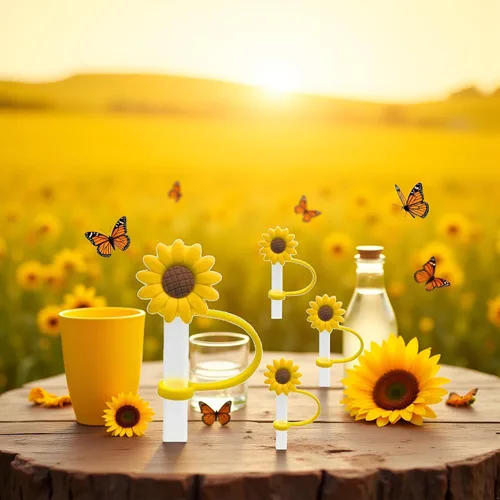 Vista 2 de 4 dispensadores de paja para beber, tapón de paja de girasol, tapones reutilizables a prueba de salpicaduras, herramienta de cocina, puntas