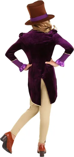 Vista 4 de Disfraz de inventor de caramelos para niñas, disfraz de Halloween de propietario de fábrica de chocolate morado y marrón