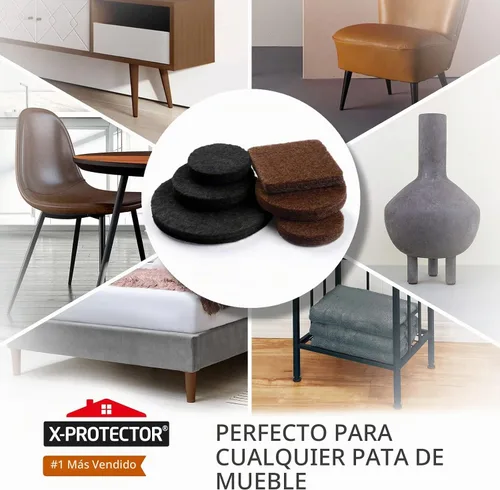 Vista 2 de ¡235 almohadillas de fieltro para muebles marrones y negras X-Protector! Gran cantidad de almohadillas para muebles para pisos de madera dura – ¡Tus