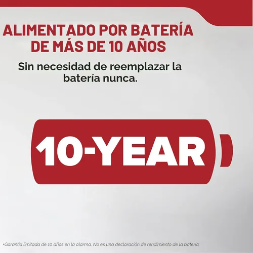 Vista 2 de Kidde Detector de humo, funciona con batería de 10 años, indicadores de luz de advertencia LED No Battery Replacements or Low Battery Chirps, LED