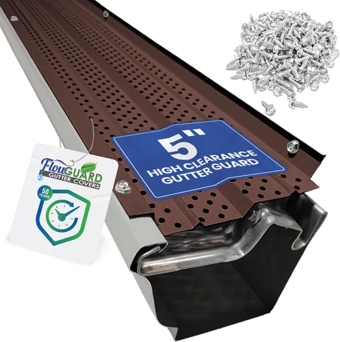 Vista 9 de FlowGuard Fabricado en EE.UU. Sistema Profesional de Bricolaje de Cubierta de Canalón de Alto Despeje de 5 Pulgadas y 50 Años - Blanco - Protectores