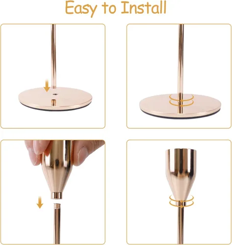 Vista 5 de Juego de 3 candelabros dorados franceses, portavelas de metal para velas cónicas, candelabros dorados, se adapta a velas de 2.2 cm de grosor y velas