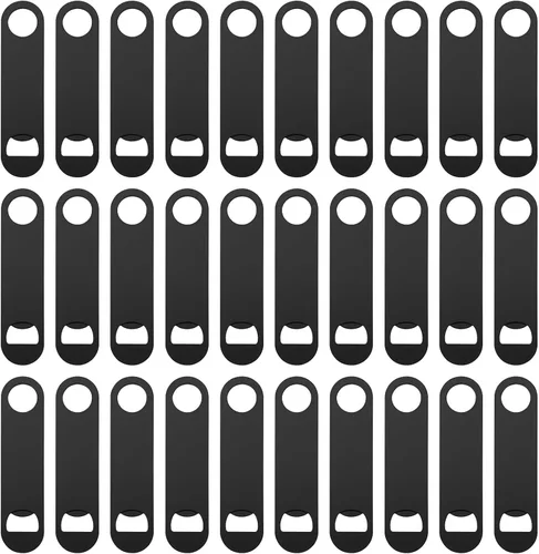 Vista 7 de 30 abridores de botellas planos de 3.5 x 1.18 pulgadas, abridor de botellas de cerveza de acero inoxidable negro, hoja de barra resistente, abridor