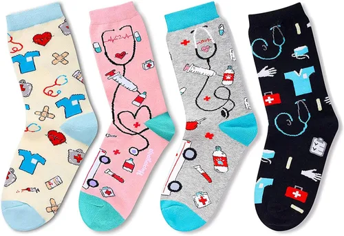 Vista 5 de HAPPYPOP Calcetines divertidos de dentista enfermera médico libros médicos regalos novedosos para amantes de los libros dentistas enfermeras