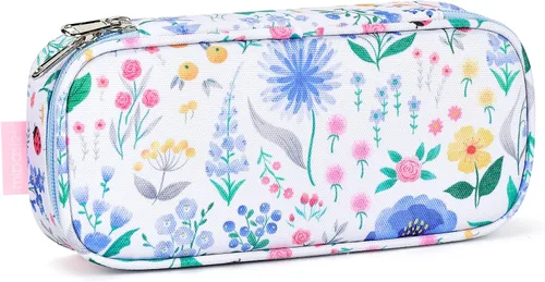 Vista 18 de Lapicera para niñas, estuche con divisiones múltiples para lápices, diseño de fresas color rojo