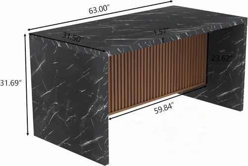 Vista 2 de Mesa de comedor grande de imitación de mármol de 63" para 4-6 personas (patente pendiente), mesa de isla con luces LED, mesa de comedor de cocina