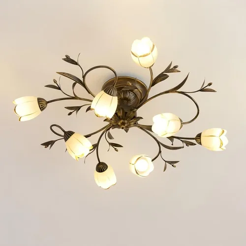 Vista 10 de Luces de techo con 4 luces en forma de rama, de 19.7 pulgadas, estilo retro creativo, lámpara de techo de vid de flores, lámpara de techo