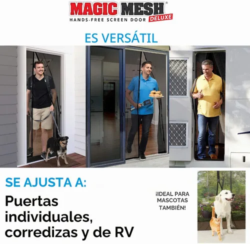 Vista 3 de Magic Mesh Deluxe, Negro Puerta mosquitera magnética, resistente, cierre magnético, red para puerta, pantalla para patio, pantalla para puerta