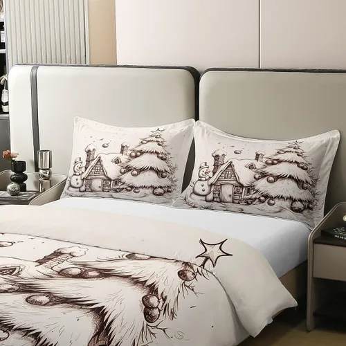 Vista 10 de Funda de edredón de árbol de Navidad 100% algodón natural, juego de ropa de cama de copos de nieve de Navidad para niños y niñas, funda de edredón