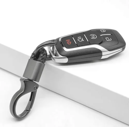 Vista 3 de Llavero de cuero para automóvil con anillo en D para hombres y mujeres, 1 paquete negro, giratorio de 360 grados, con destornillador