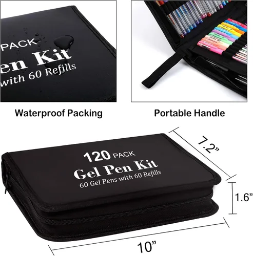 Vista 3 de Lelix Bolígrafos de gel, paquete de 120 bolígrafos de gel, 60 colores únicos con 60 recambios para adultos, libros de colorear, dibujo, garabatos