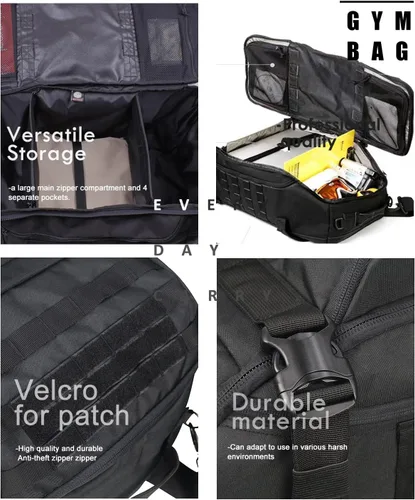 Vista 5 de WolfWarriorX Bolsa de viaje para hombre, mochila militar grande, bolsa de fin de semana, Negro