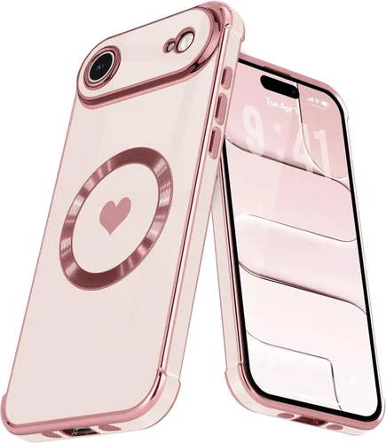 Vista 48 de Funda magnética para iPhone 13, para mujeres y niñas, chapado de lujo, lindo corazón de amor, cubierta trasera suave, protección completa de lente