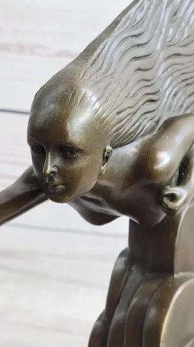Vista 7 de EUROPEAN BRONZE Sign Riviere Nude Swim Girl - Escultura de bronce Art Deco para niña, regalo decorativo, regalo