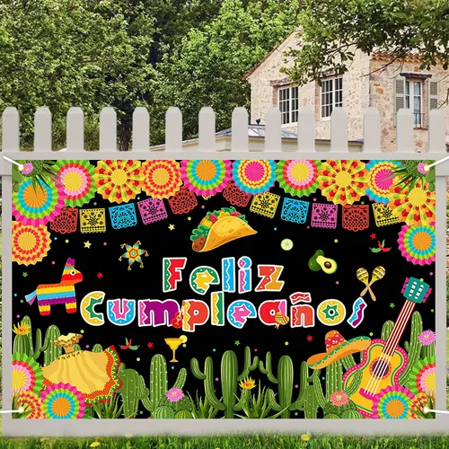 Vista 7 de Avezano Feliz Cumpleaños Fondo de Fiesta Mexicana Fiesta Fotografía Fondo Fiesta Cactus México Cinco De Mayo Carnaval Banner 70.8 x 43.3 pulgadas