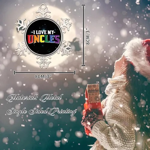 Vista 2 de I Love My Uncle LGBT Pride Adornos de Navidad para árbol, bisexual, arco iris, orgullo gay, LGBTQ Pansexual de metal copo de nieve colgante de árbol