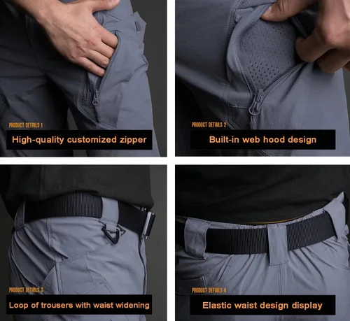 Vista 3 de BIYLACLESEN Pantalones militares Ripstop para hombre, con múltiples bolsillos, ligeros, de secado rápido, para senderismo, campamento