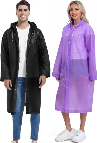 Vista 119 de 2 abrigos de lluvia de Borogo para adultos, chaquetas de lluvia reutilizables para hombres y mujeres