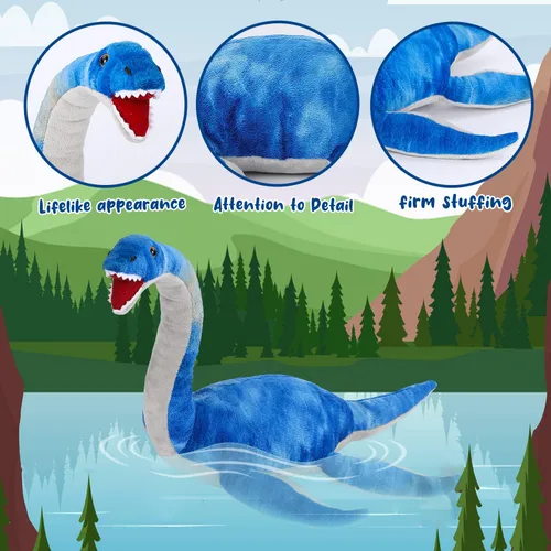 Vista 2 de AULUDA Peluche de Plesiosaurus, dinosaurio de peluche para lanzar, muñeco de almohada de peluche suave y amigable azul, cojín para abrazar - Regalo