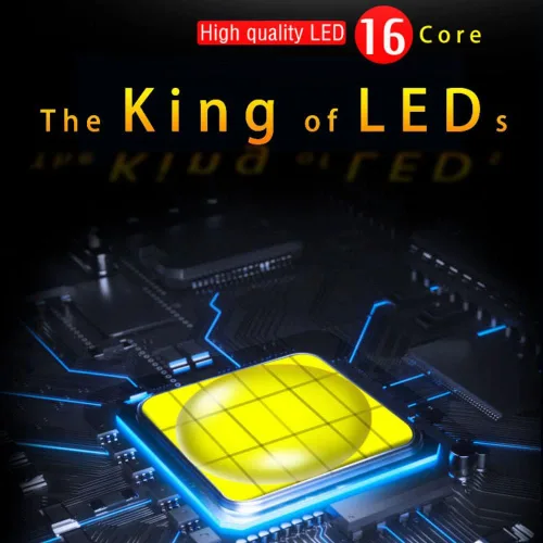 Vista 3 de Linterna frontal LED de caza, súper brillante, 16 núcleos, 12 V, recargable, con batería lateral, perfecta para caza, exploración, campamento