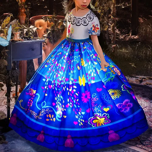 Vista 2 de UPORPOR Disfraz de Mirabel Isabella con luz para niña de Encanto para cumpleaños de 2 a 10 años