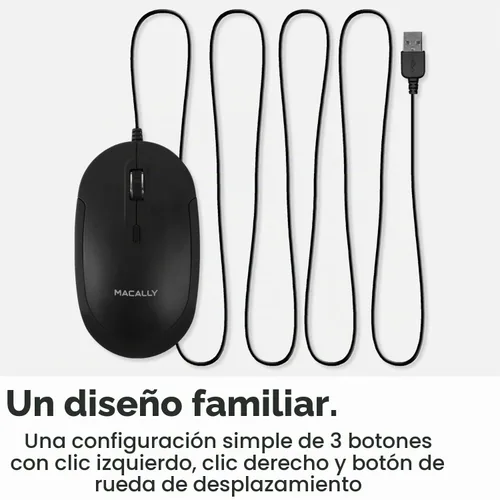 Vista 5 de Macally Ratón de computadora con cable, mouse USB silencioso - USB delgado y compacto para Apple Mac o Windows PC portátil/escritorio - Diseñado