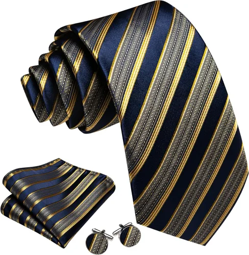 Vista 63 de Barry.Wang Juego de corbatas para hombre, corbata de seda a rayas, tejido a cuadros, gemelos formales, negocios, boda