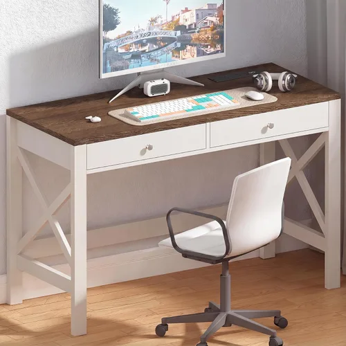 Vista 10 de ChooChoo Escritorio de Oficina en Casa Mesa de Escritura Mesa de Computadora Diseño Moderno Escritorio Negro con Cajones, Mesa de Tocador