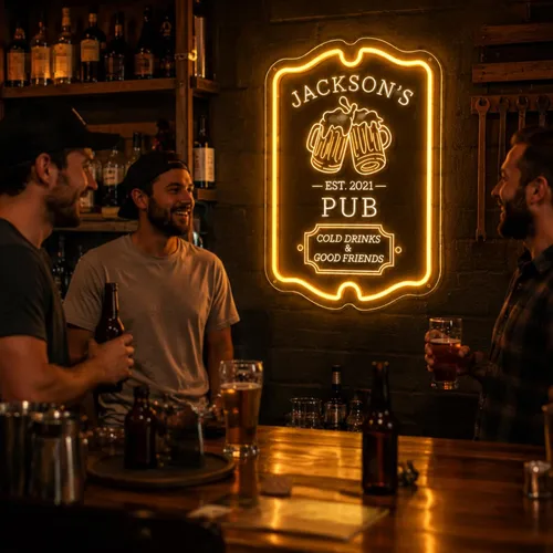 Vista 3 de Letrero de barra de neón personalizado para bar en casa, hecho a mano, regulables, personalizables, barras de neón 3D, letrero de luz de cerveza