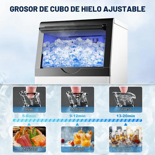 Vista 4 de Máquina comercial de hielo de 90 libras/24 horas, máquina de hielo de acero inoxidable bajo encimera o independiente con almacenamiento de 25