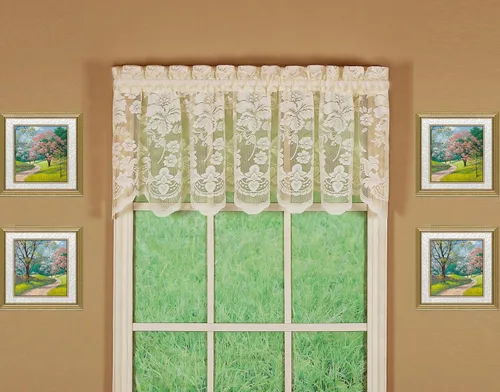 Vista 10 de Today's Curtain Cenefa de cortina de encaje floral con diseño de enredadera, 18", Marfil, 60 ancho x 18 largo