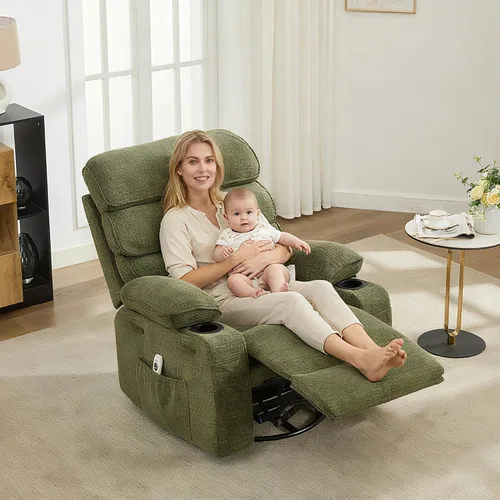 Vista 4 de Garvee Silla reclinable giratoria de 360° con bolsillos laterales, tela de Verde- lino