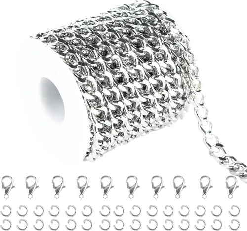 Vista 11 de YOUBEIYEE Cadena chapada en oro de 16.4 pulgadas para hacer joyas, cadena de eslabones de aluminio, collar, pulsera, suministros de joyería con 2.4