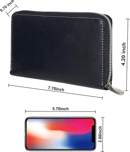 Vista 3 de Leatherboss - Cartera de cuero con cremallera para mujer, tarjetero de débito, Negro -, Cartera con tarjetero