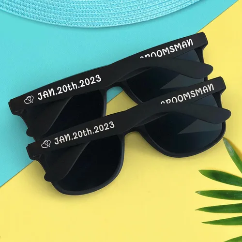 Vista 2 de Gafas de sol personalizadas para recuerdos de fiesta de boda, gafas de sol personalizadas a granel para hombres, padrinos de boda, adultos y mujeres