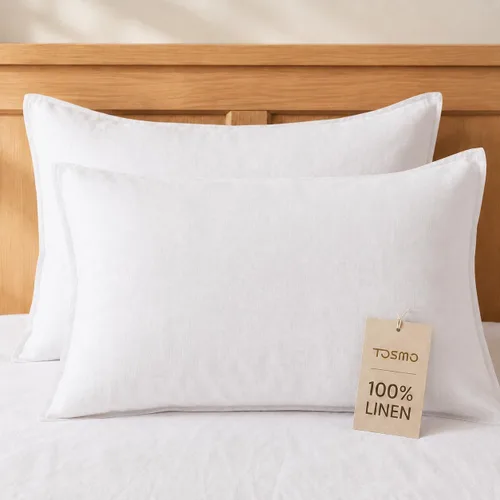Vista 7 de TOSMO Juego de 2 fundas de almohada 100% lino tamaño estándar, fundas de almohada lavadas a la piedra, cierre de sobre, fundas de almohada suaves