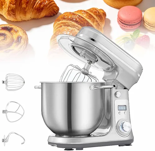 Vista 10 de Batidora de pie con cabezal inclinable de 6 L, batidora de pie de cocina con batidor, gancho para masa y batidor de alambre, ajustable de 6 Gris
