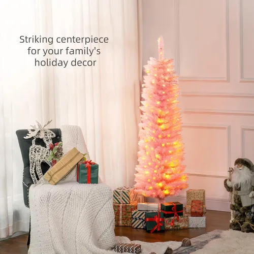 Vista 3 de HOMCOM Árbol de Navidad artificial preiluminado de 1.5 m en forma de lápiz, decoración festiva con 250 ramas superficiales coloridas, 150 luces LED