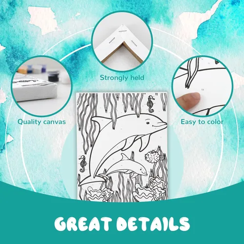 Vista 3 de goldentime Paquete de 3 Kits de Pintura por Números para Niños, Pintura en Lienzo Predibujado, Incluye Lienzo Enmarcado de 8 x 10 Pulgadas con 18