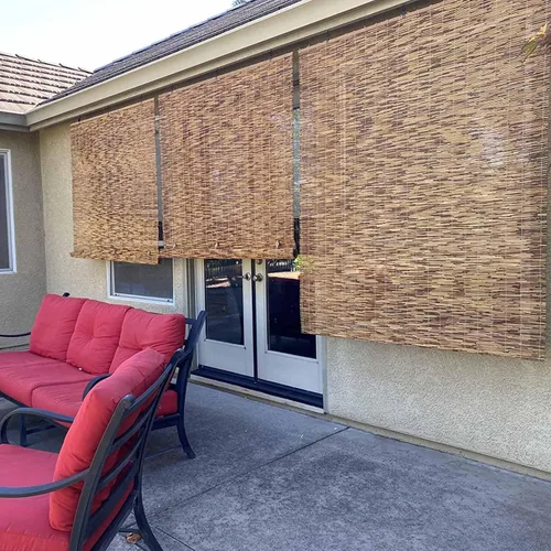 Vista 4 de Persianas enrollables de bambú para patio, tamaño personalizado, persianas retro enrollables para exteriores, cortinas de junco, cortinas de junco