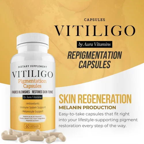 Vista 3 de Dermawonder - Cápsulas de vitiligo (60 unidades) Suplemento eficaz de vitíligo, reduce las manchas blancas y mejora el apoyo de la pigmentación