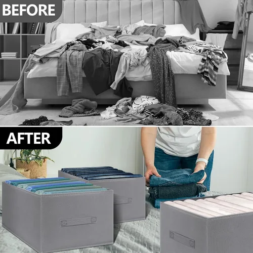 Vista 5 de Organizador de jeans plegable para armario, organizador de ropa con asa, organizador de cajones de ropa apilable con 7 rejillas para leggings