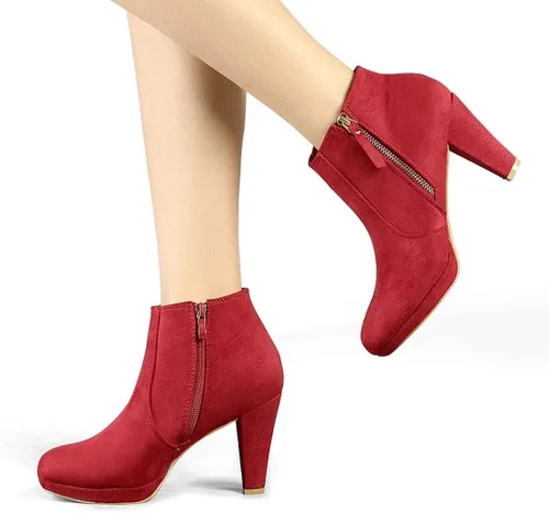 Vista 2 de Allegra K Botines de tacón grueso con cremallera lateral para mujer