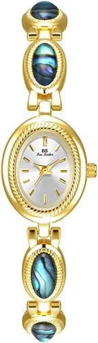 Vista 8 de CARLIEN Reloj de pulsera de cuarzo ovalado para mujer, de lujo, delicado, dorado, plateado, perla y números arábigos, fácil de leer, resistente al