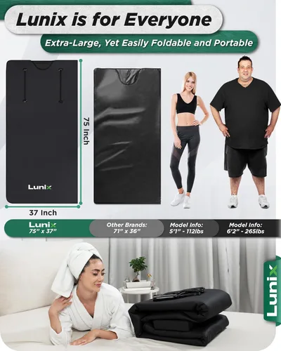 Vista 4 de Manta de sauna infrarroja Lunix LX17, bolsa de sauna portátil para relajación, desintoxicación y alivio del estrés, calor ajustable 77–176°F, manta
